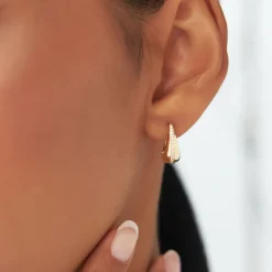 14k Gold Teardrop Diamond Hoop Earrings