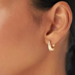 14k Gold Teardrop Diamond Hoop Earrings
