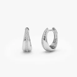 14k Gold Teardrop Diamond Hoop Earrings