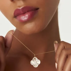 14K Gold Textured Diamond Clover Charm Pendant