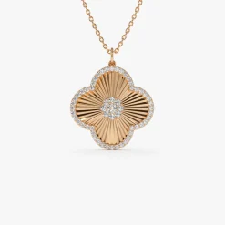 14K Gold Textured Diamond Clover Charm Pendant