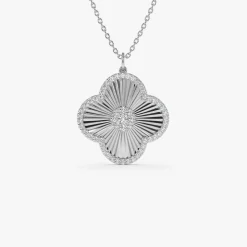 14K Gold Textured Diamond Clover Charm Pendant
