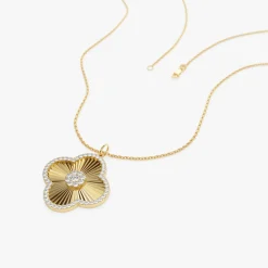 14K Gold Textured Diamond Clover Charm Pendant