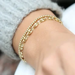 14k Gold Thick Puffed Mariner Bracelet