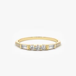 14K Gold Three Diamond Equilibrium Ring