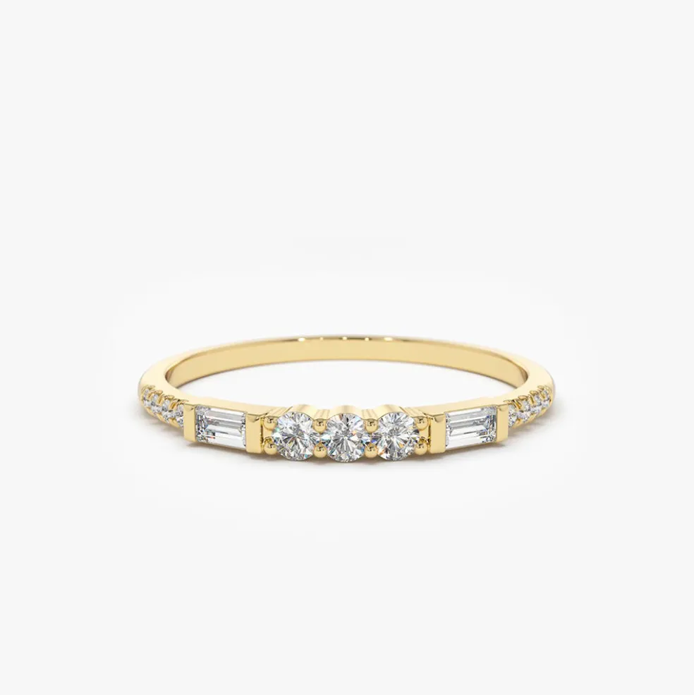 14K Gold Three Diamond Equilibrium Ring