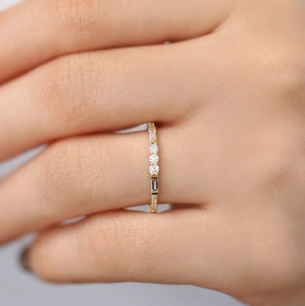 14K Gold Three Diamond Equilibrium Ring
