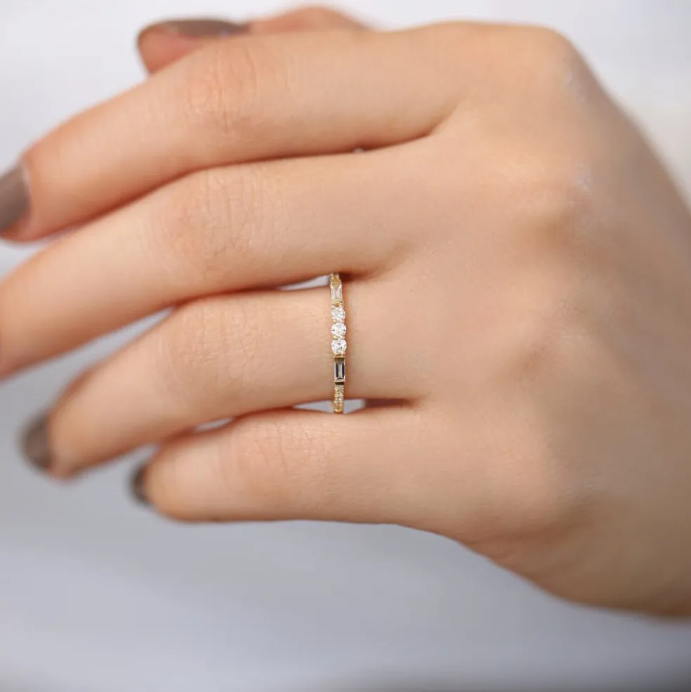14K Gold Three Diamond Equilibrium Ring