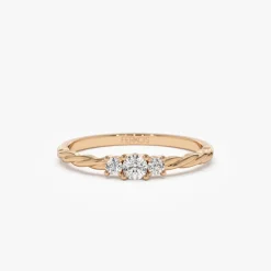 14k Gold Three Stone Dainty Diamond Twisted Ring