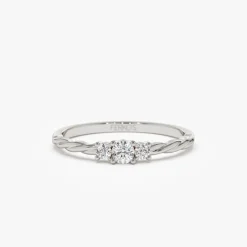 14k Gold Three Stone Dainty Diamond Twisted Ring
