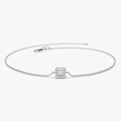 14K Gold Tiny Baguette and Round Diamond Station Bracelet