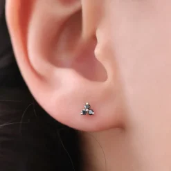 14K Gold Tiny Black Diamond Trio Stud Earrings