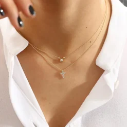 14K Gold Tiny Diamond Cross Necklace