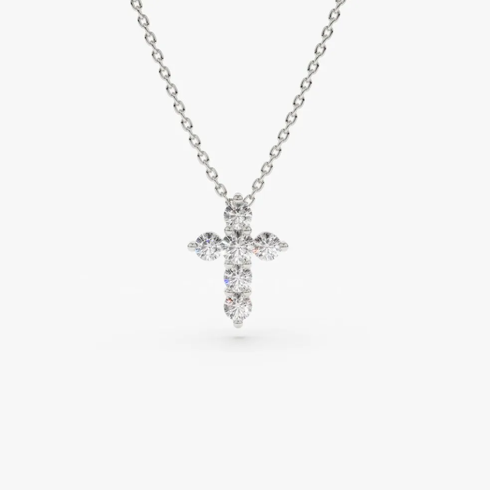 14K Gold Tiny Diamond Cross Necklace