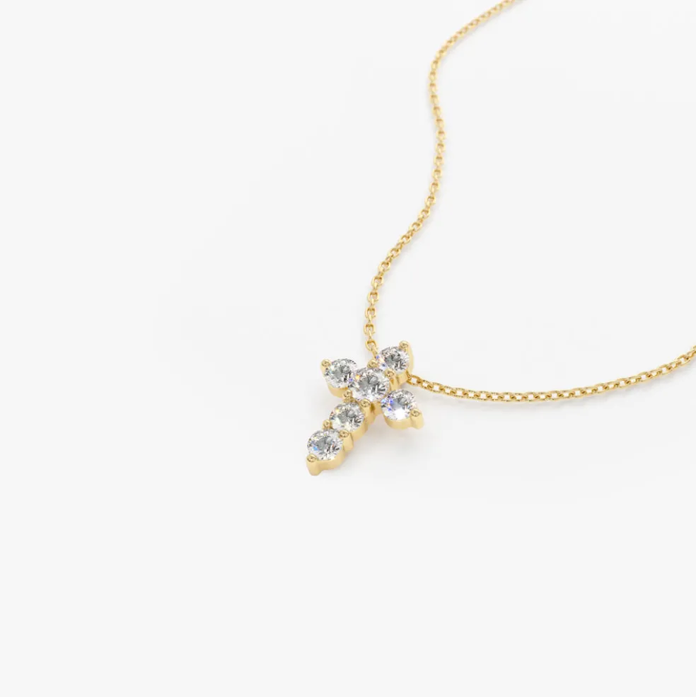 14K Gold Tiny Diamond Cross Necklace