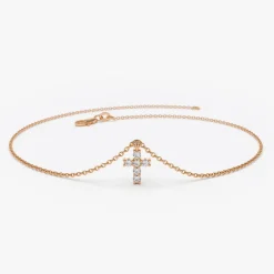 14k Gold Tiny Diamond Cross Charm Bracelet
