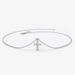 14k Gold Tiny Diamond Cross Charm Bracelet