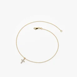 14k Gold Tiny Diamond Cross Charm Bracelet