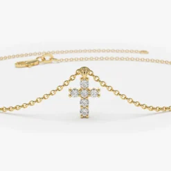14k Gold Tiny Diamond Cross Charm Bracelet
