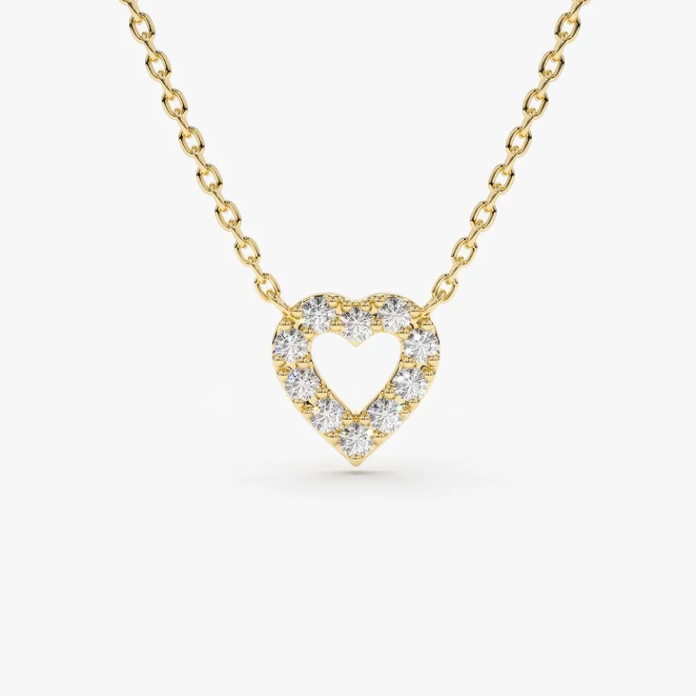 14K Gold Tiny Diamond Heart Necklace