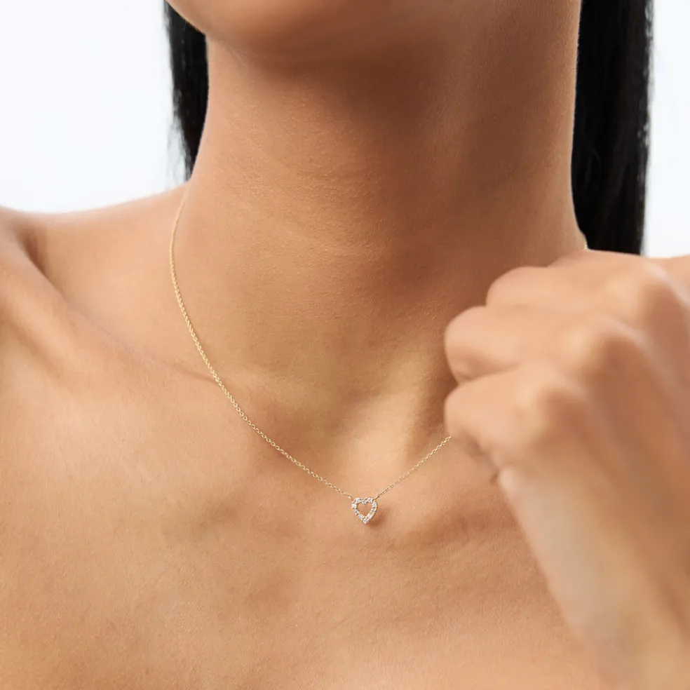 14K Gold Tiny Diamond Heart Necklace