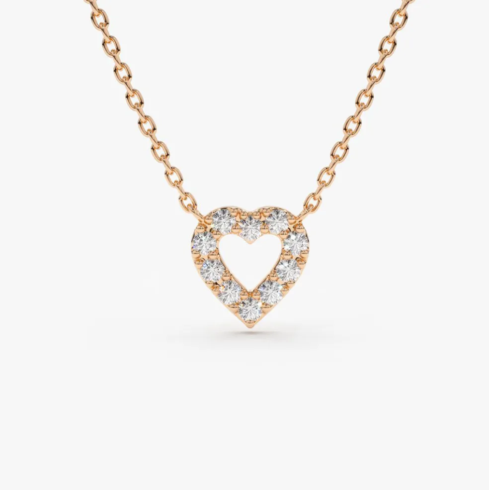 14K Gold Tiny Diamond Heart Necklace