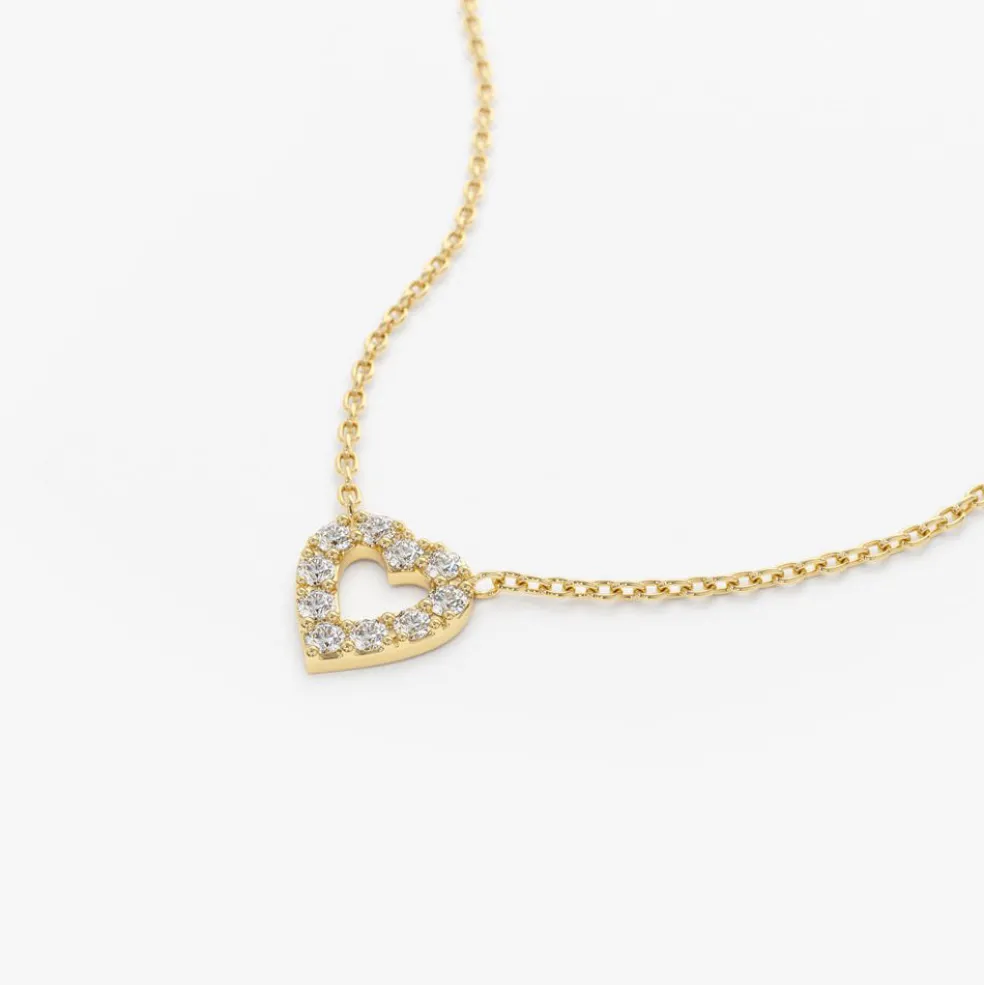 14K Gold Tiny Diamond Heart Necklace