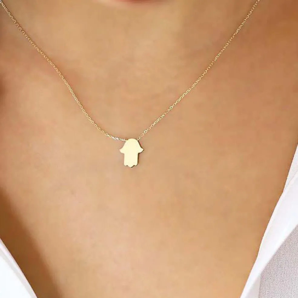 14k Gold Tiny Hamsa Necklace