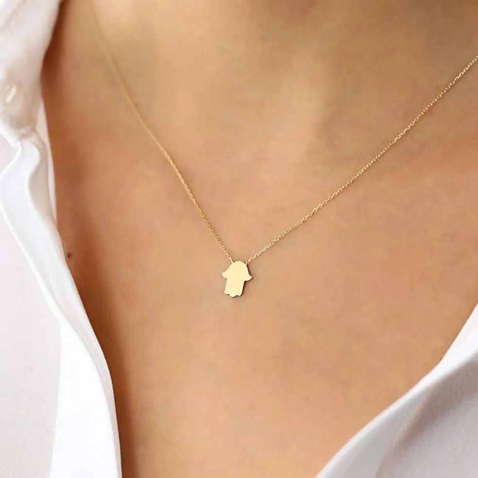 14k Gold Tiny Hamsa Necklace