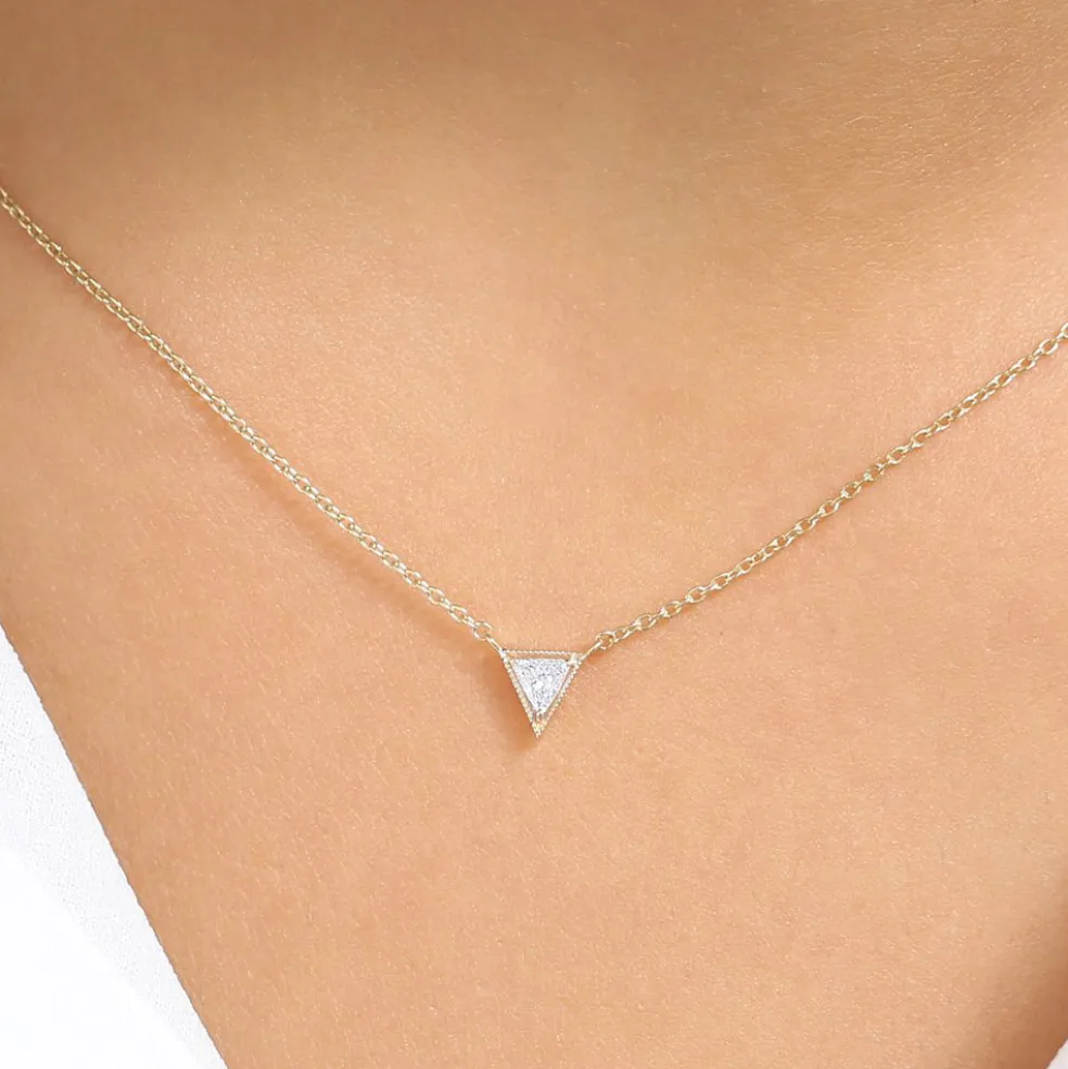 14K Gold Triangle Cut Diamond Solitaire Necklace