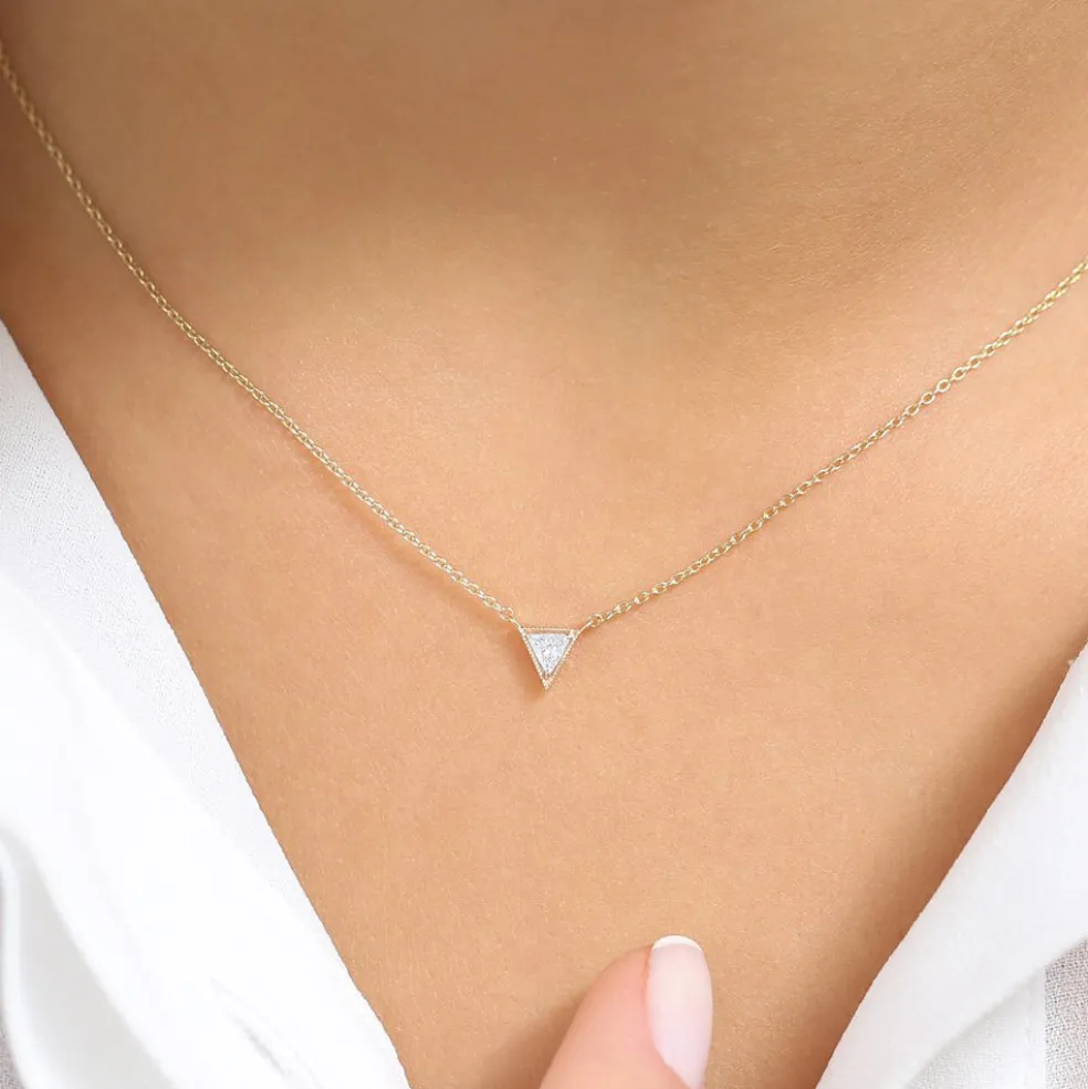14K Gold Triangle Cut Diamond Solitaire Necklace
