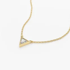14K Gold Triangle Cut Diamond Solitaire Necklace