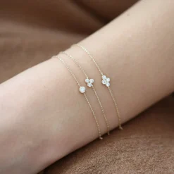 14K Gold Triangle Trio Dainty Diamond Bracelet