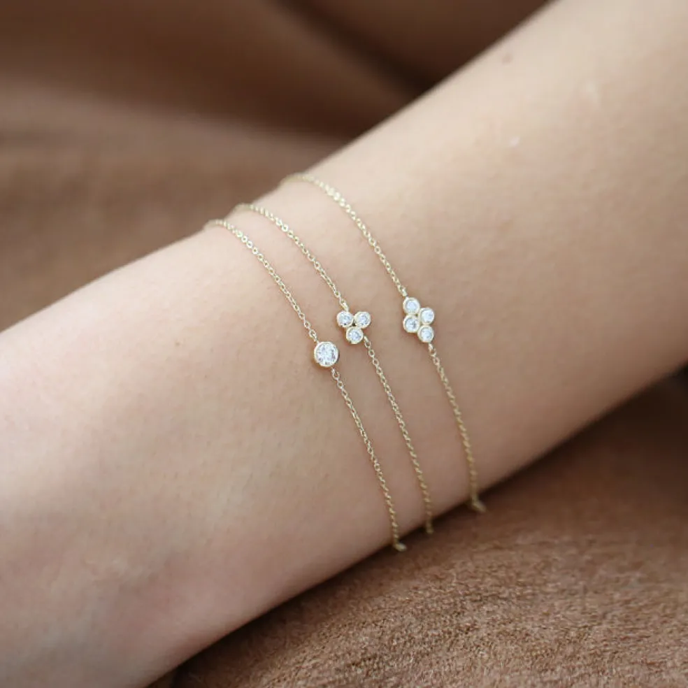 14K Gold Triangle Trio Dainty Diamond Bracelet