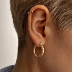 14k Gold Twist Rope Hoop Earrings 25MM