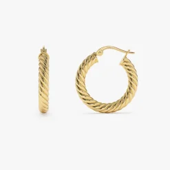 14k Gold Twist Rope Hoop Earrings 25MM