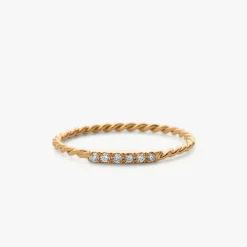 14K Gold Twisted Diamond Wedding Band