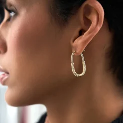 14K Gold Twisted Rope Oval Hoop Earrings