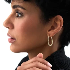 14K Gold Twisted Rope Oval Hoop Earrings