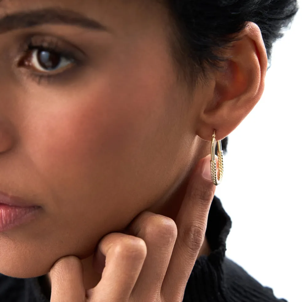 14K Gold Twisted Rope Oval Hoop Earrings
