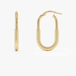 14K Gold Twisted Rope Oval Hoop Earrings