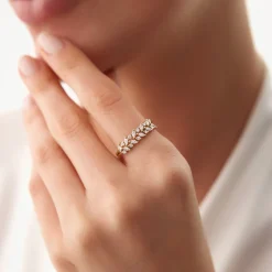 14K Gold Two Row Marquise & Round Diamond Ring