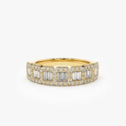 14K Gold Unique Baguette and Round Diamond Anniversary Ring