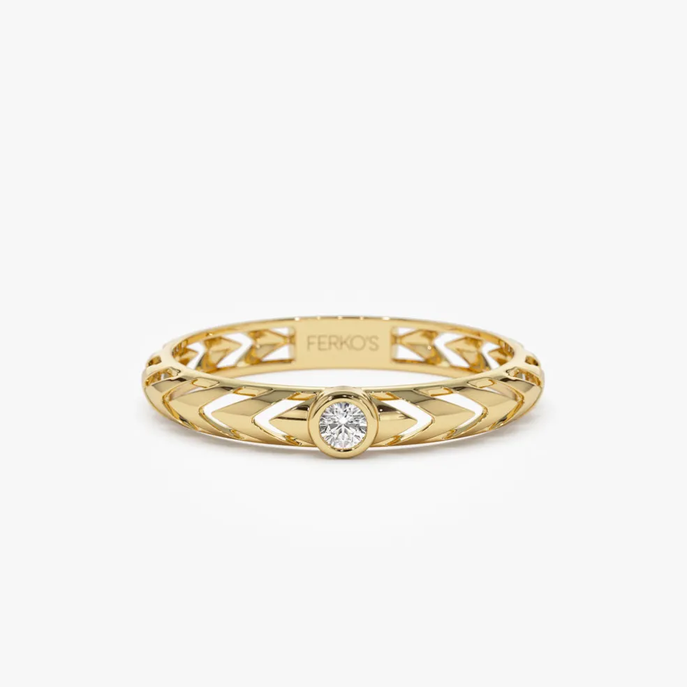 14k Gold Unique Diamond Modern Ring