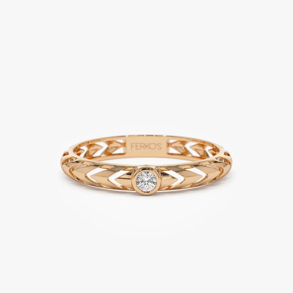 14k Gold Unique Diamond Modern Ring