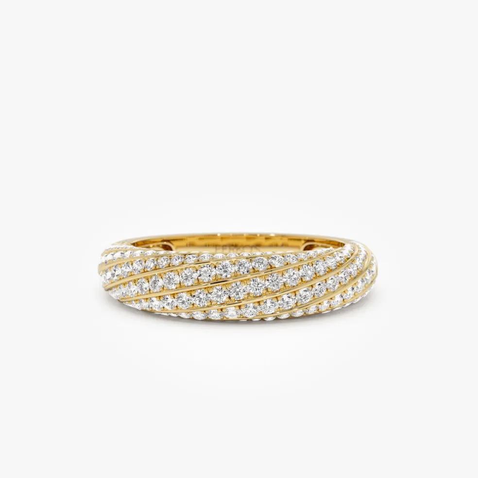 14k Gold Unique Twist Design Pave Diamond Ring