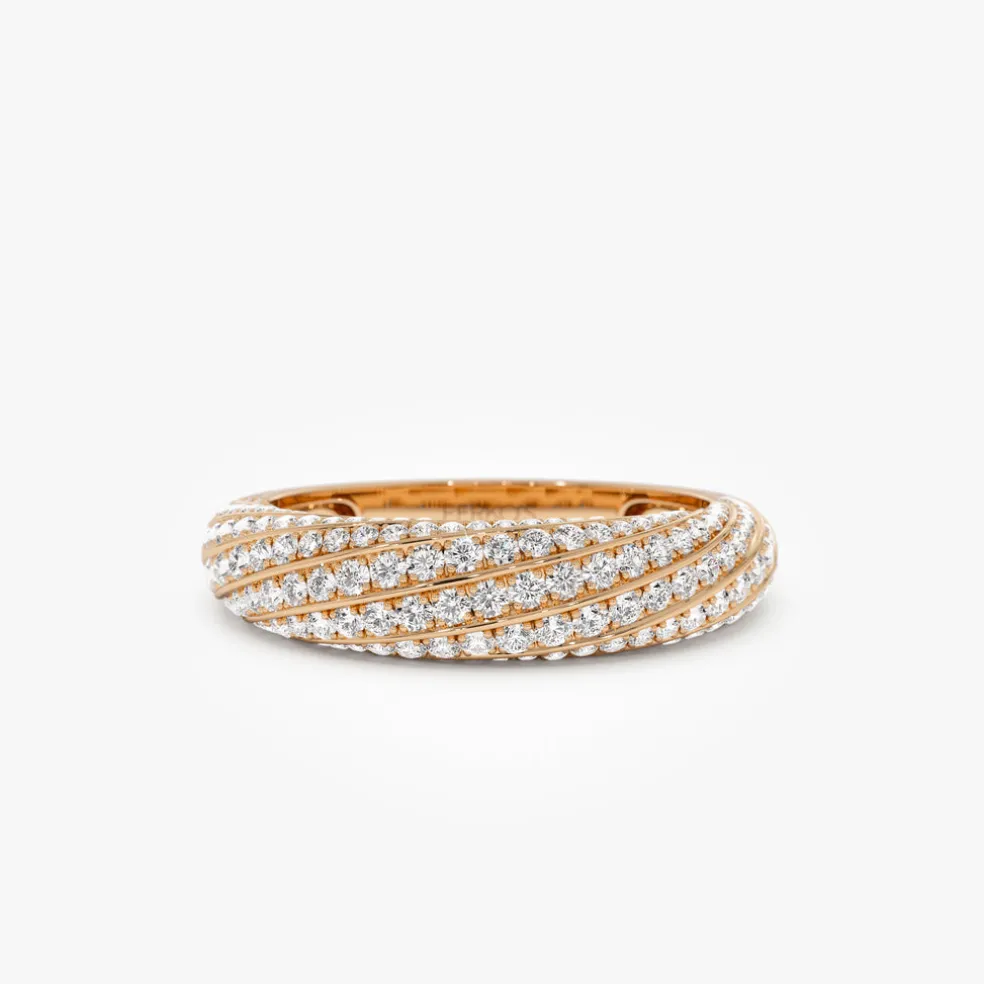 14k Gold Unique Twist Design Pave Diamond Ring