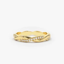 14K Gold Weaving Braid Eternity Diamond Ring
