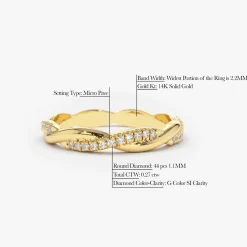 14K Gold Weaving Braid Eternity Diamond Ring