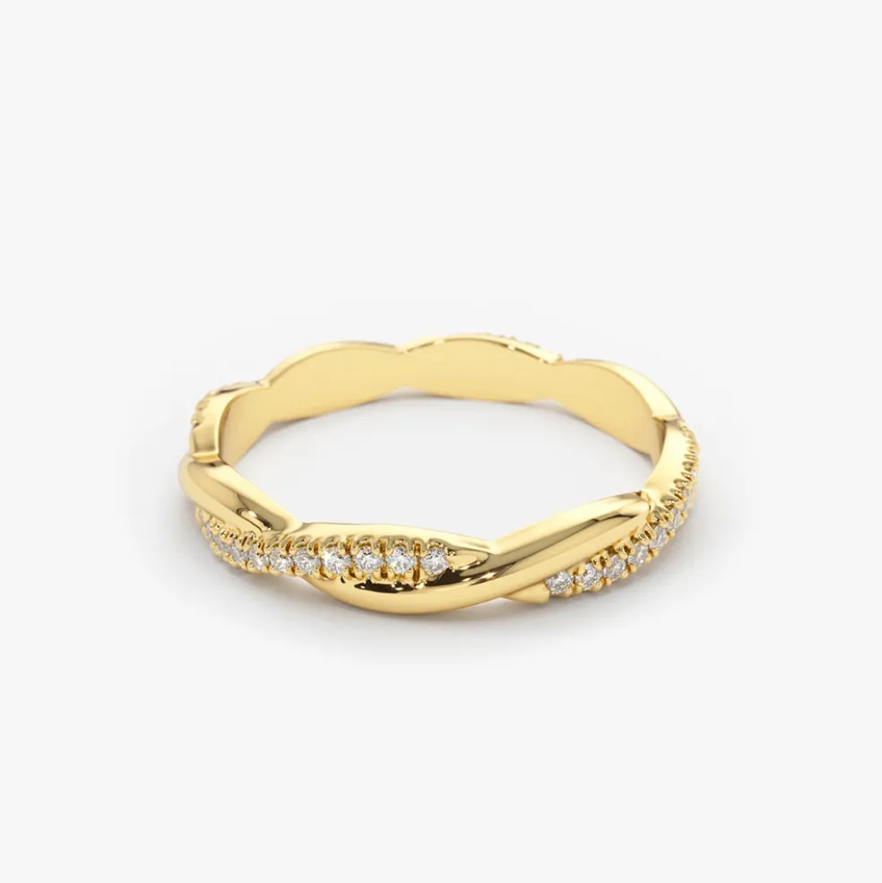 14K Gold Weaving Braid Eternity Diamond Ring